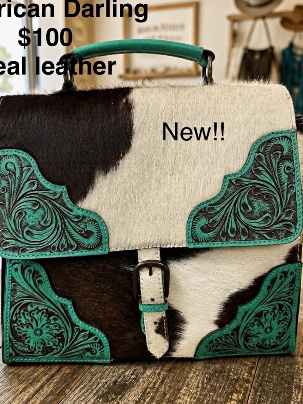 American Darling Western Satchel Top Handle Buckle Tooled Turquoise